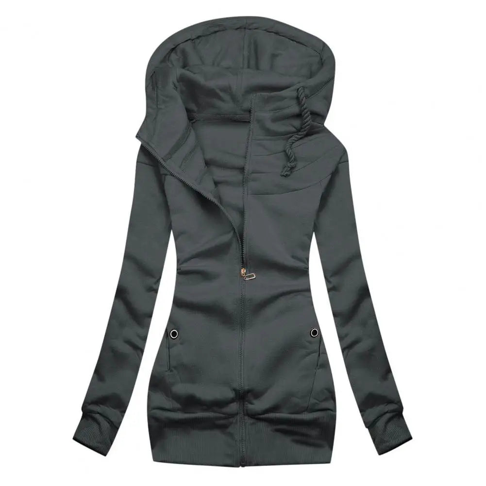Dark gray hooded jacket on a white background